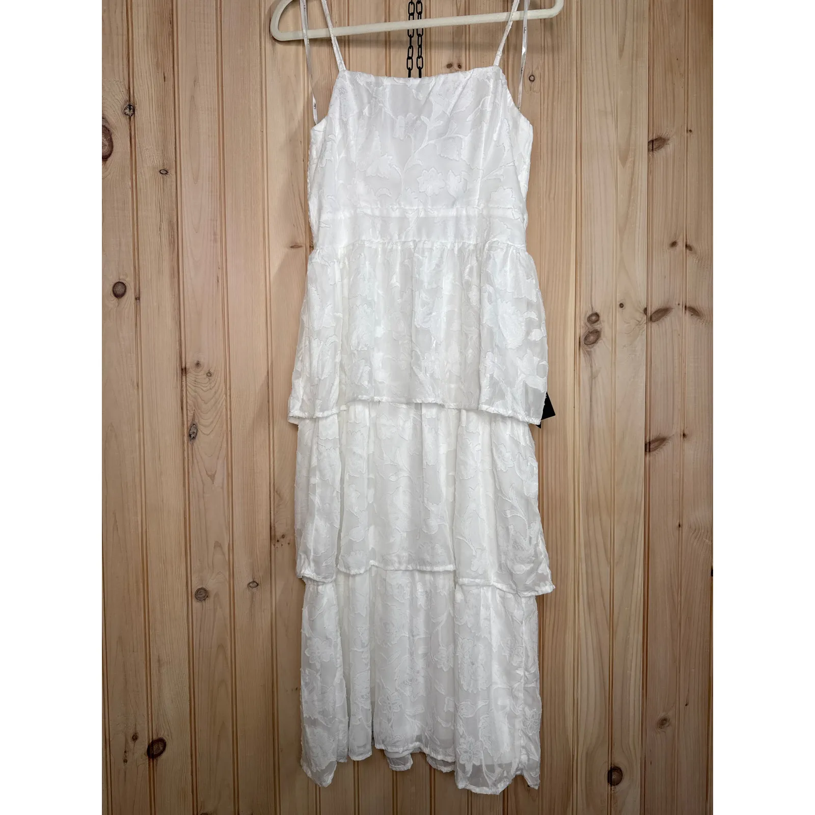 NWT Lulus Grace and Beauty White Burnout Floral Print Tiered Dress Summer Size L - Image 2