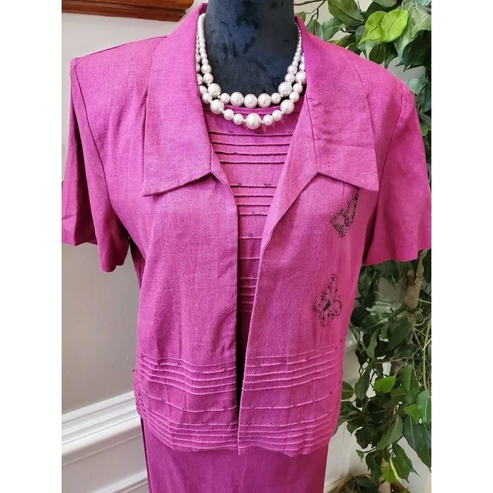 Vintage Karin Stevens Solid Pink Linen/Rayon Blazer & Maxi 2 Piece Set Size 12 - Image 3