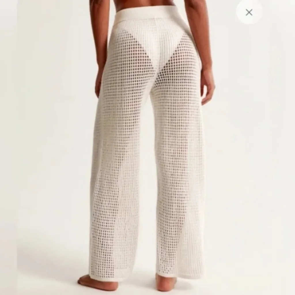 Abercrombie Open Knit Crochet Cover Up Beach Pant in Cream Size XL - Image 2