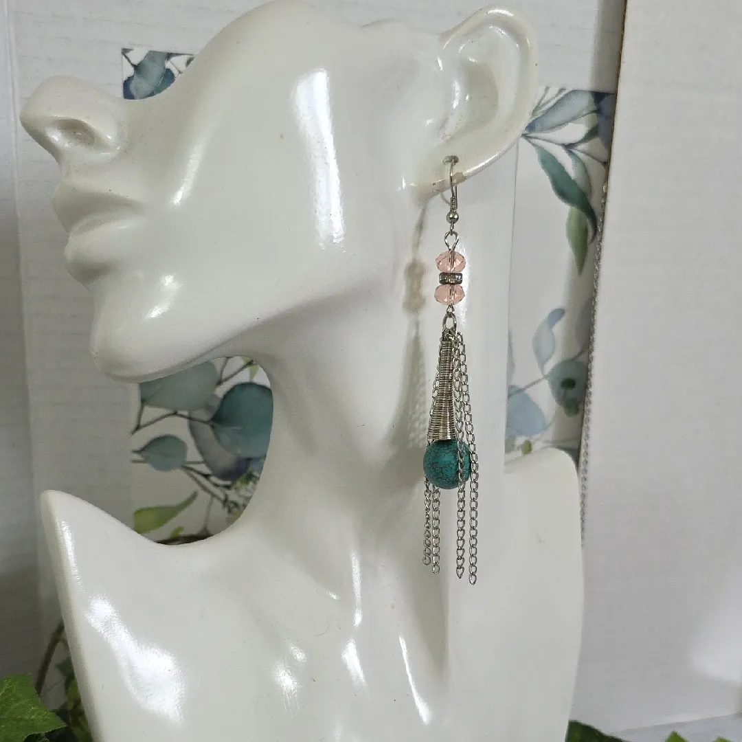 Silver Dangle Earrings With Turquoise Stone and Glass Beads - Image 8