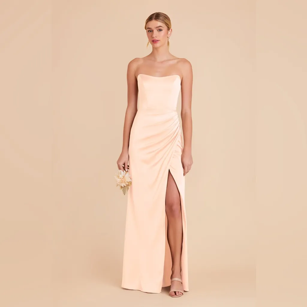 Birdy Grey Anne Maxi Dress In Matte Satin Peach Cream - Image 2