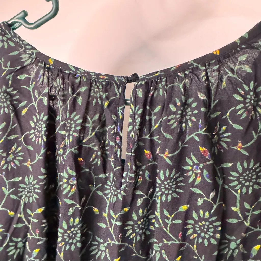 Anthropologie Meadow Rue Black Leaf Garden Floral Blouse Top Puff Sleeve - Image 6
