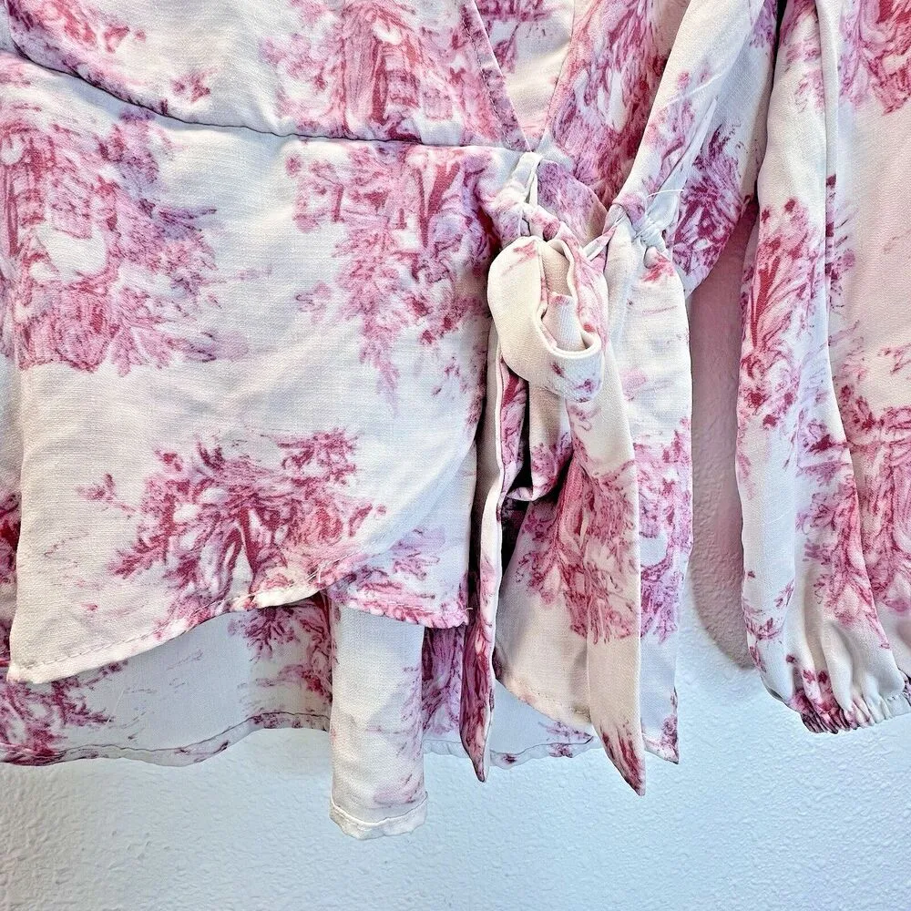 Meraki Wrap Top Peplum Tie Pink Top Blouse Coquette women Ballet core L Size L - Image 2