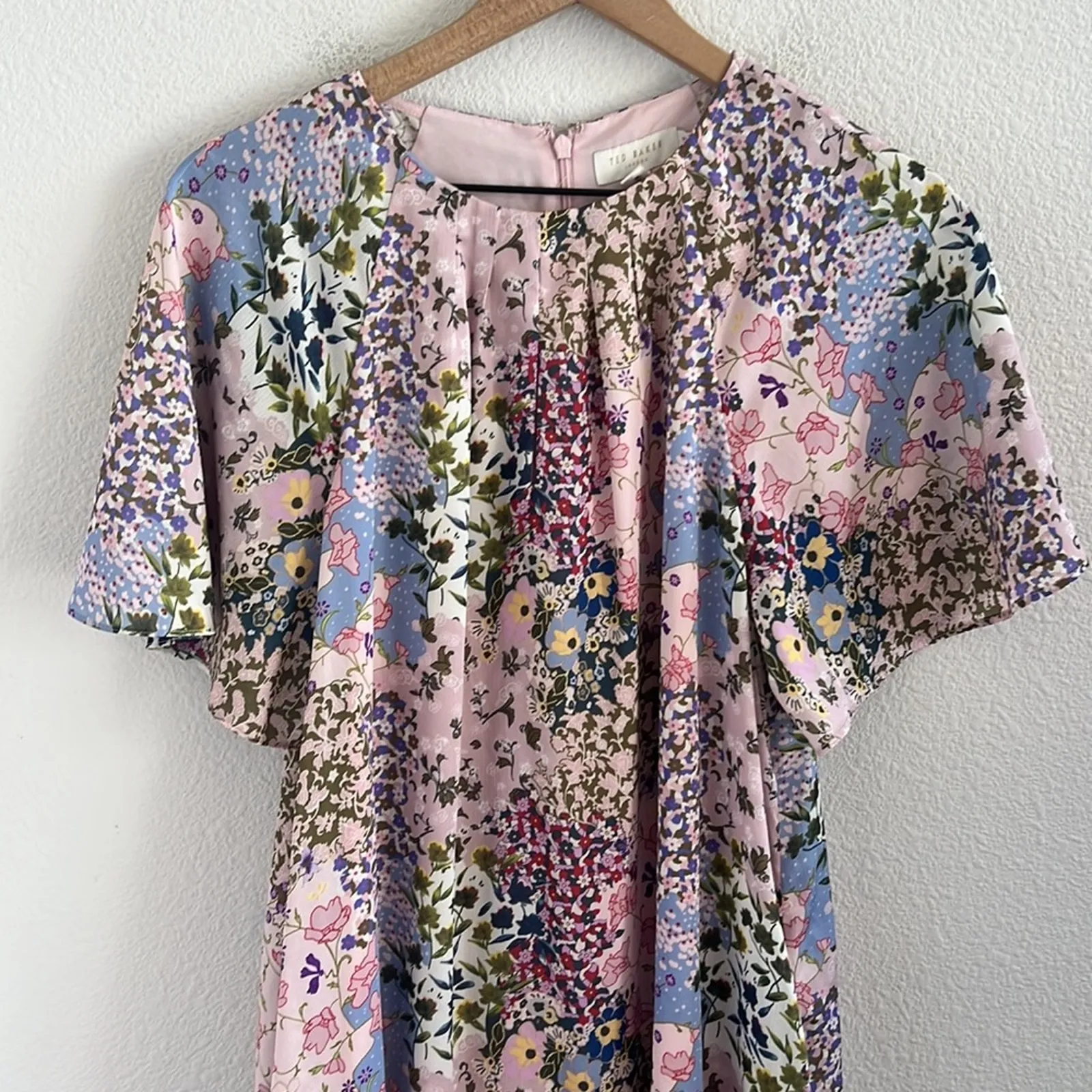 Ted Baker London Floral Flutter Hem Tea Party Dress Patchwork Print 4 - Image 3