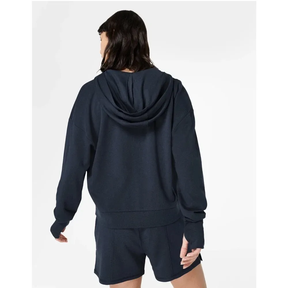 Sweaty Betty • After Class Hoodie navy blue relaxed fit organic cotton knit - Image 11