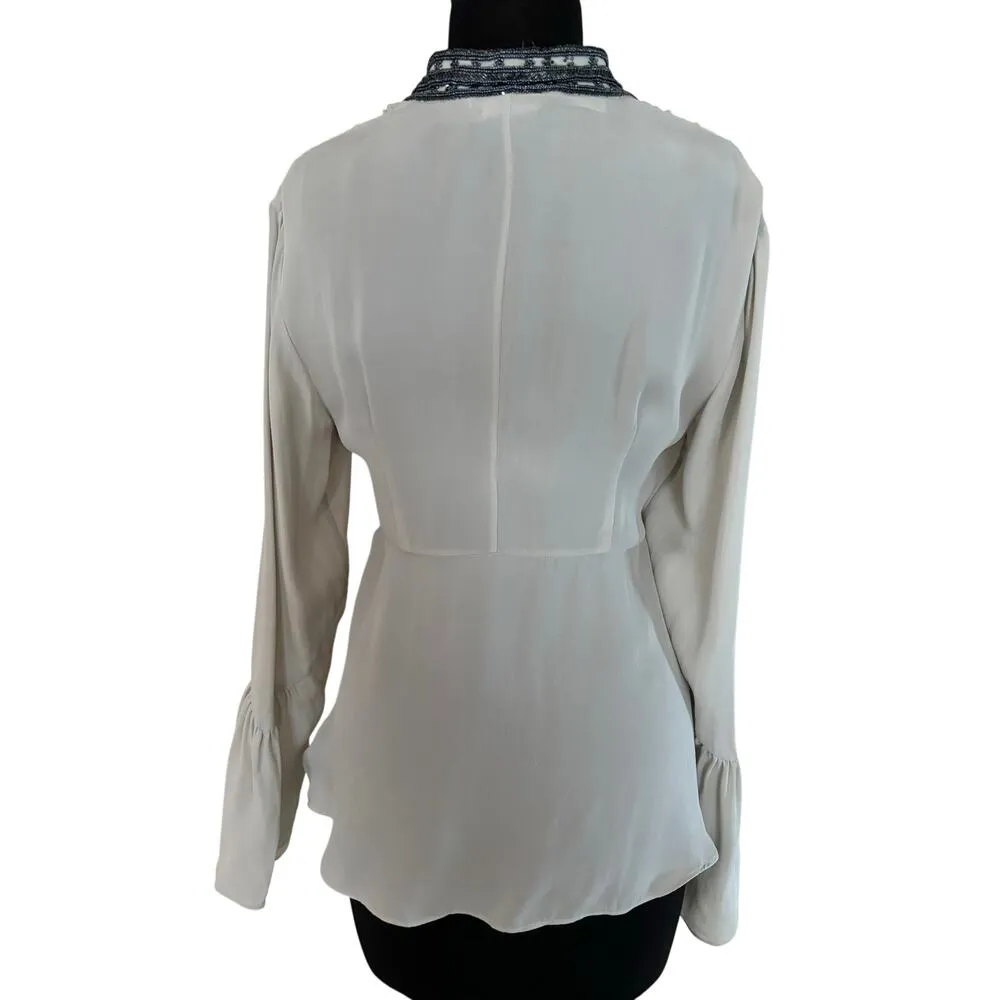 Cache Luxe Gray Silk Metallic Bead Top New Peasant Empire Tulip Sleeves NWT $158 - Image 9