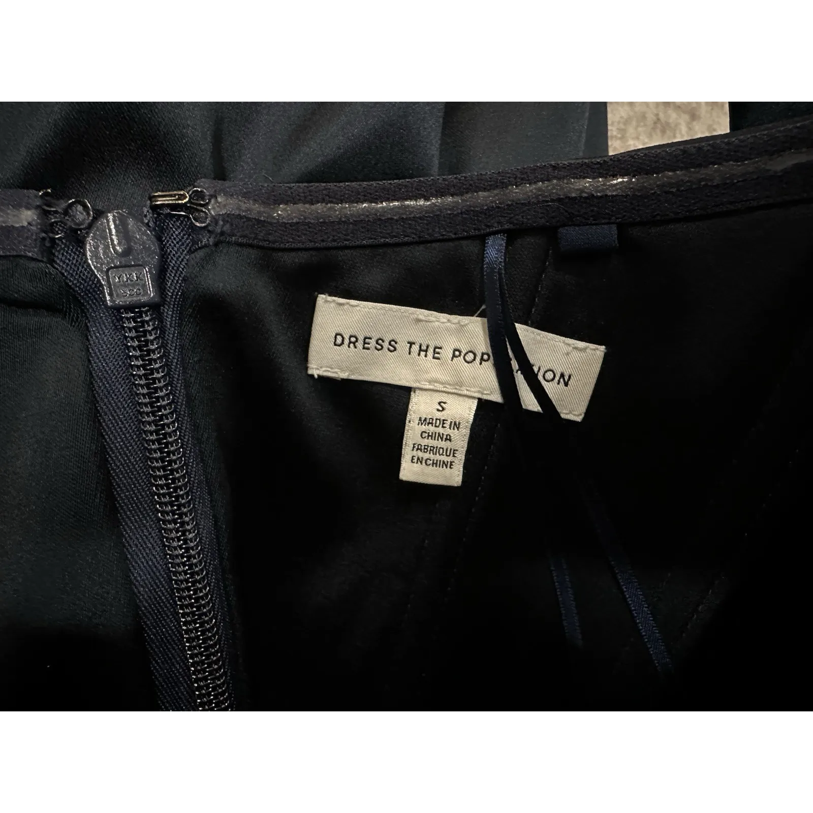 Dress The Population Logan Floral Applique Off the Shoulder Navy Gown Small S - Image 12