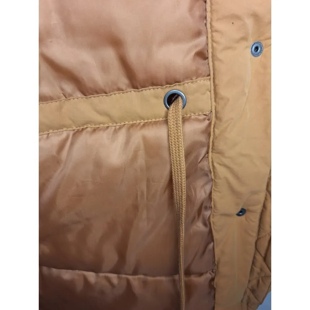 American Eagle Womens Size Small Long Cinch Waist Winter Coat Tan Zip Up Pockets - Image 5