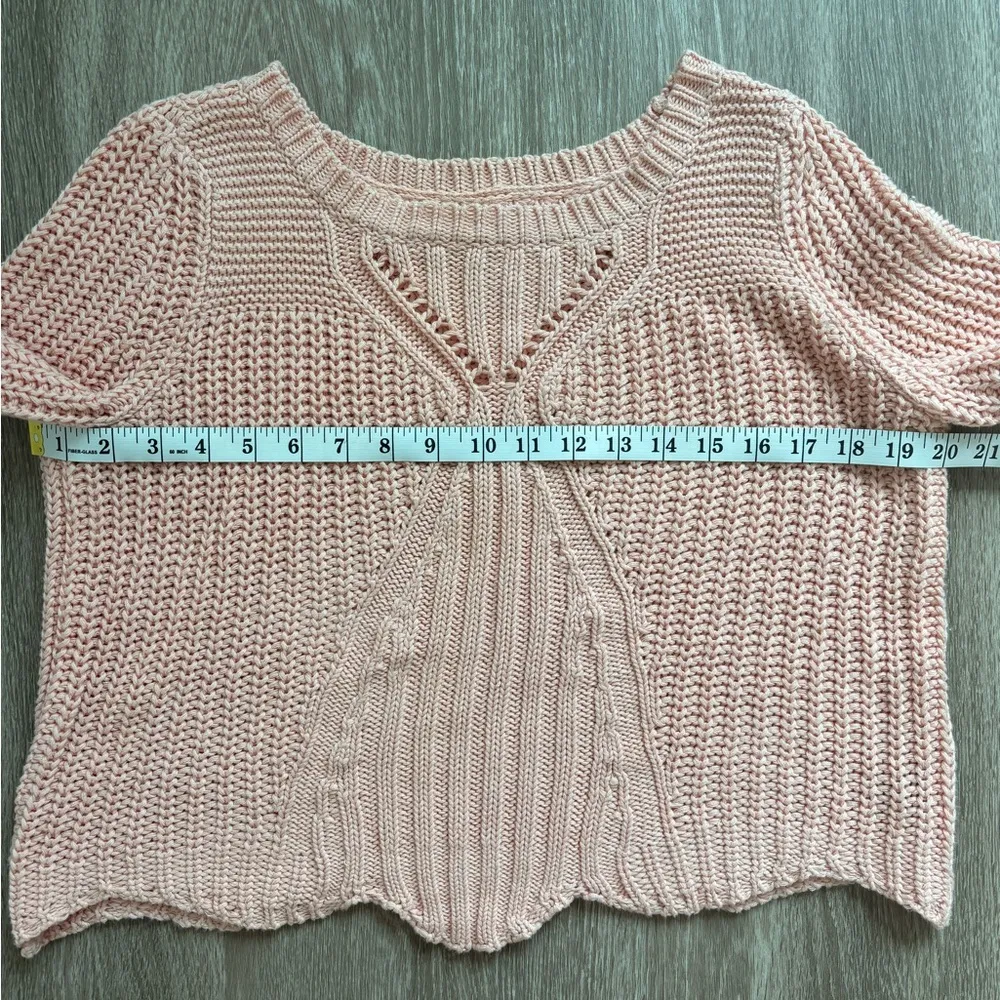 Aerie Sweater Womens MediumLight Pink Scalloped Hem Cropped‎ Bell Sleeve Preppy - Image 11