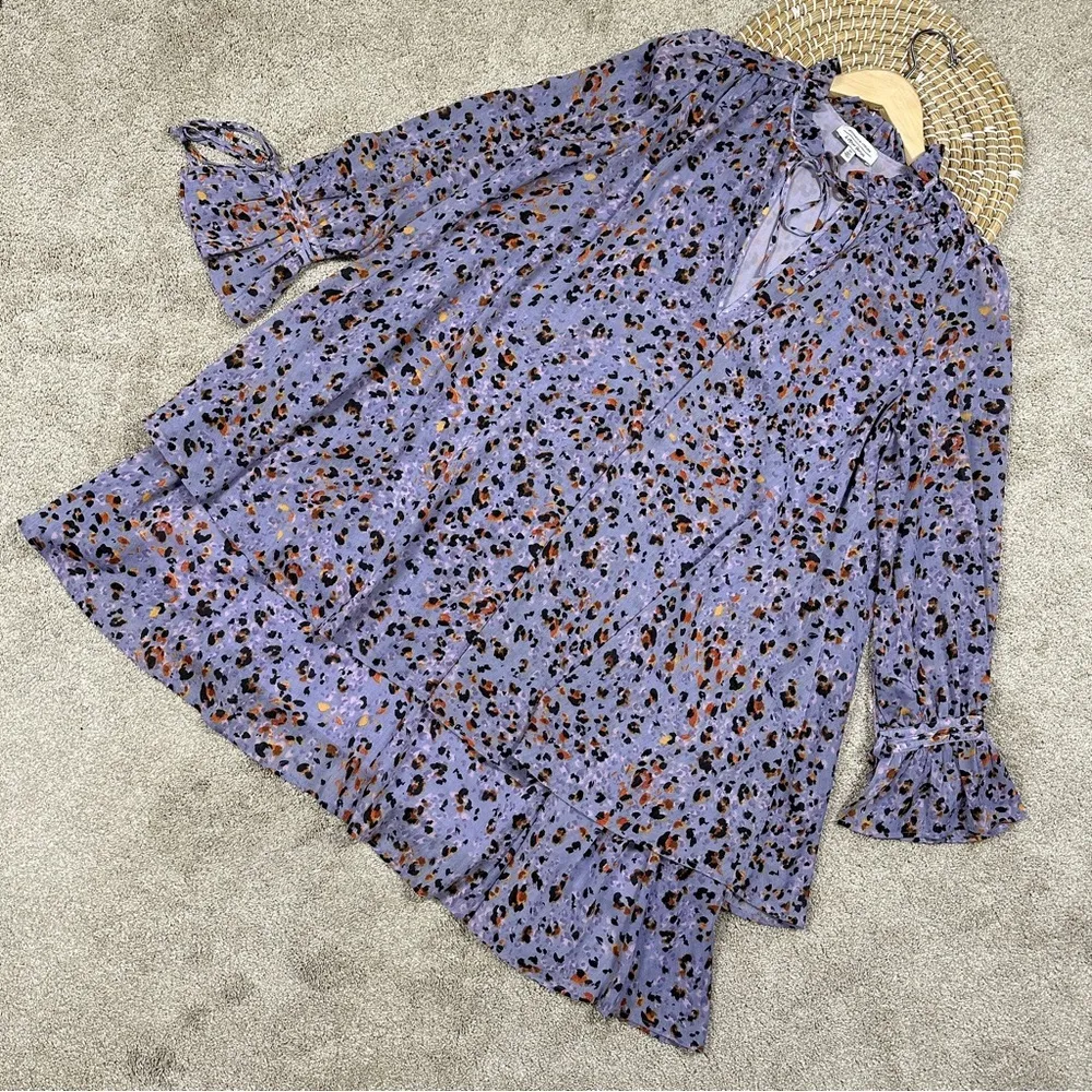 & Other Stories Flounced Tiered A-Line Mini Dress in Animal Print Lilac Combo 8 - Image 5