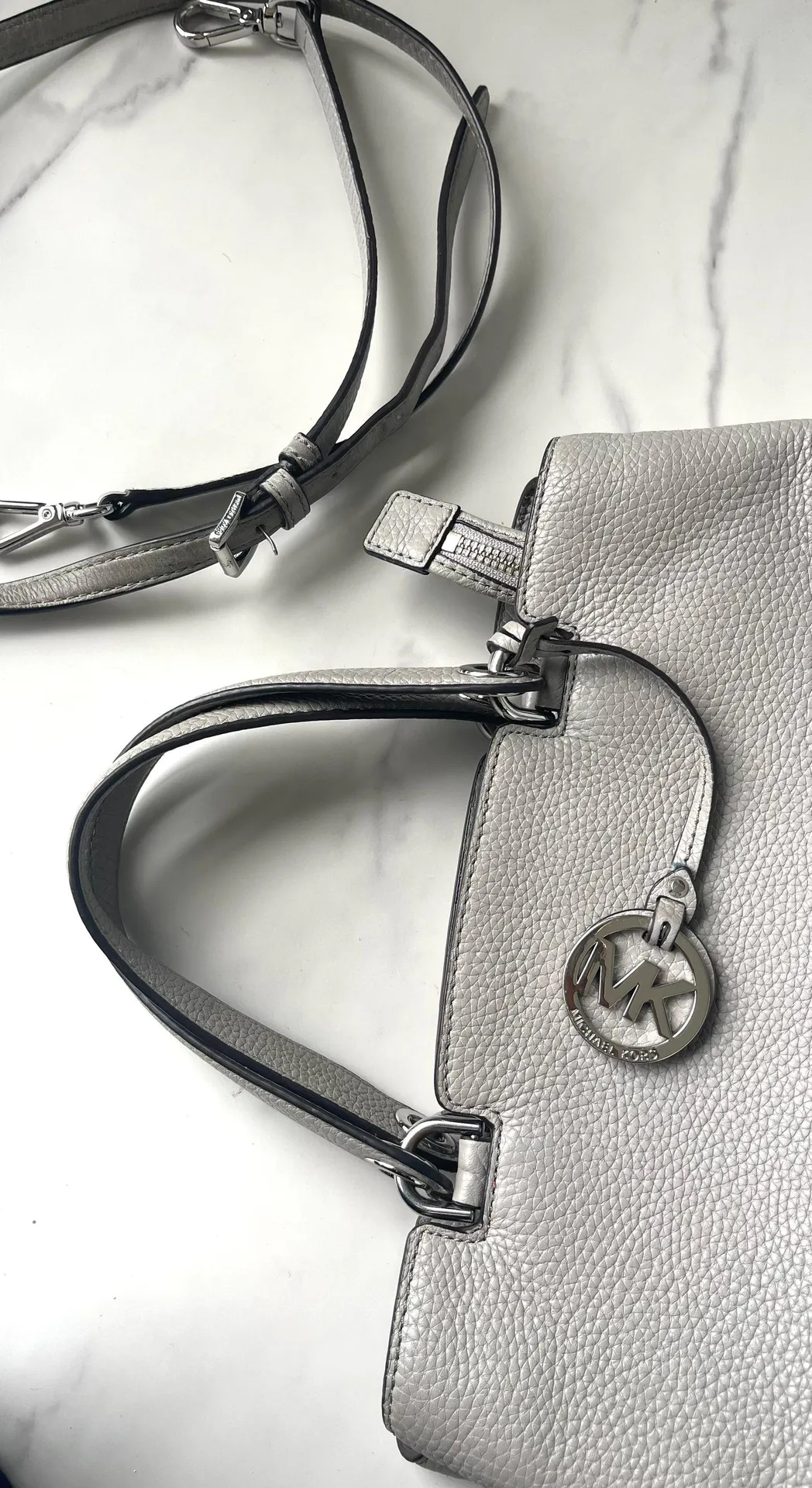 PEARL GRAY/GREY LEATHER PURSE - Image 12