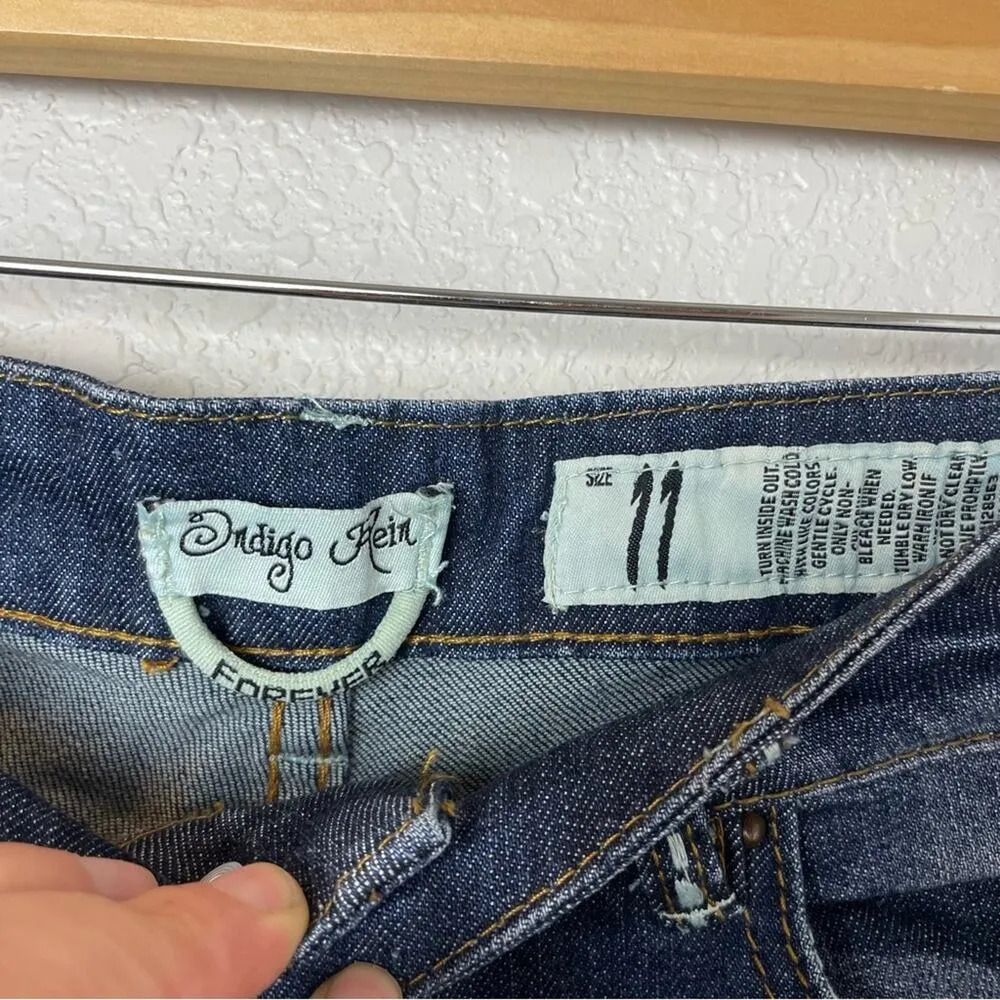 INDIGO REIN Distress Washed Dark Denim Cuffed Shorts Size 11 - Image 5