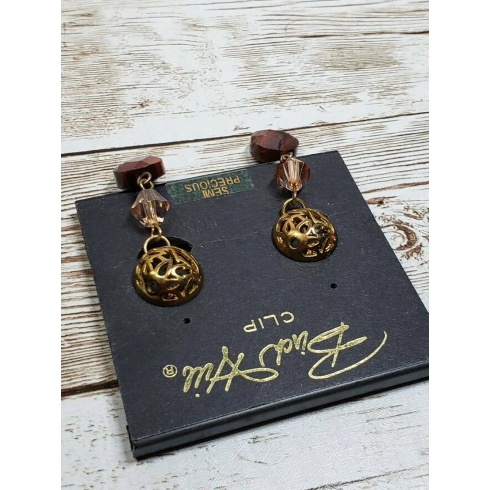 Vintage Birch Hill Clip On Earrings Brown Semi Precious Dangle - Image 10