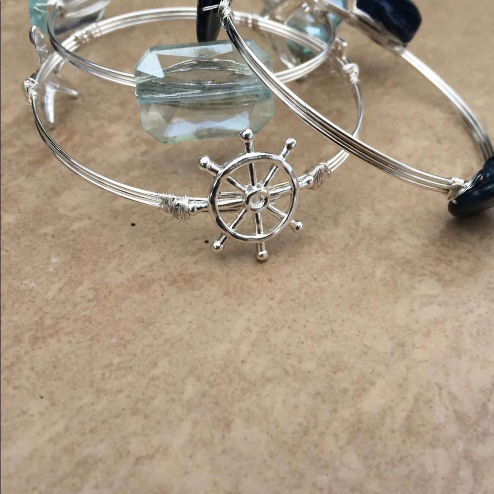 Silver Tone Nautical Beach Stacking Bangles Blue - Image 3