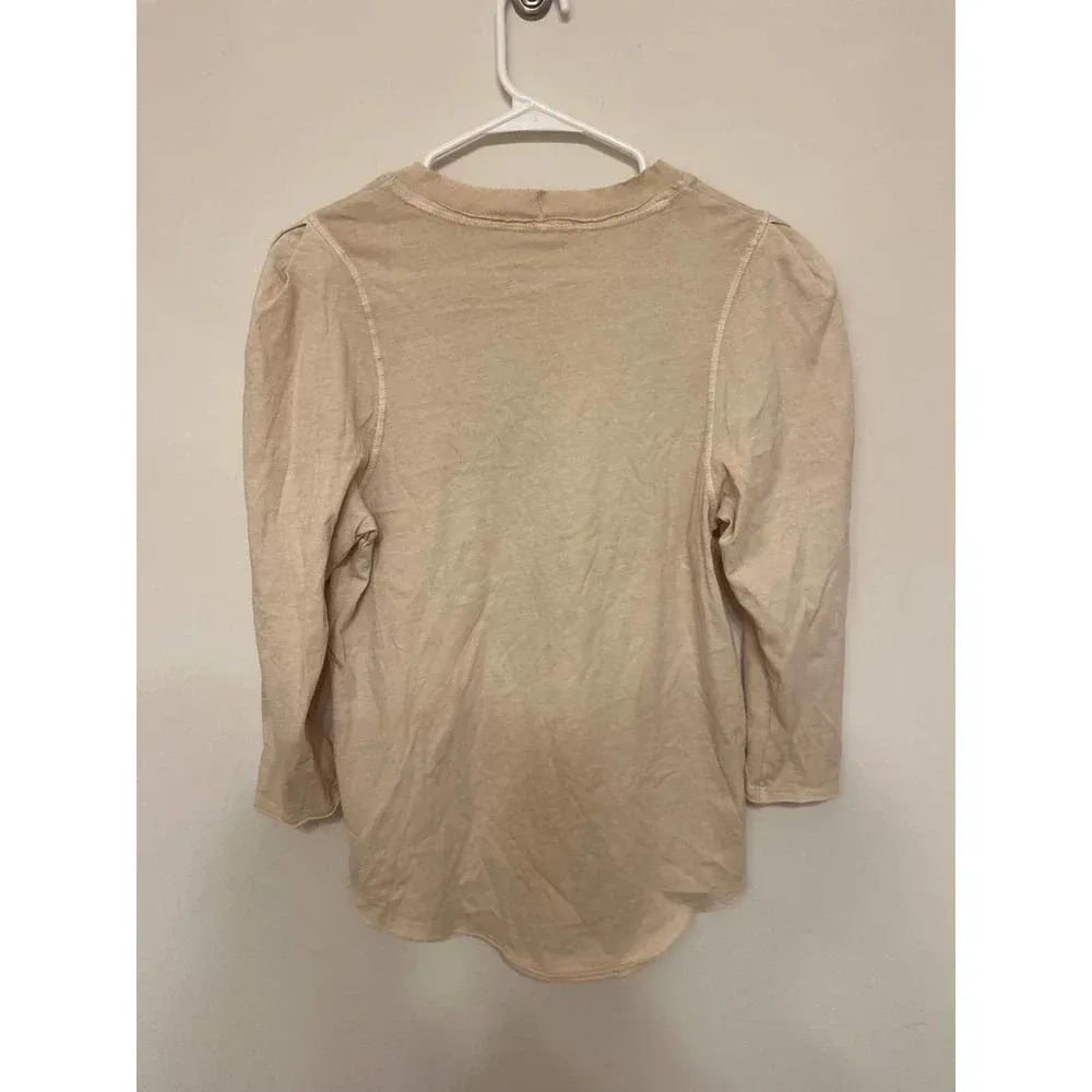 We the Free Clover Puff Shoulder Top Women's Oatmeal Crew Neck 3/4 Sleeves M - Image 4