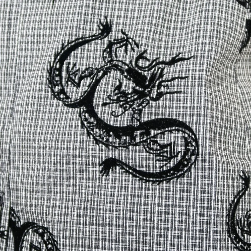 Vintage 90s Black Plaid Velvet Dragon Mini Skirt - Image 4