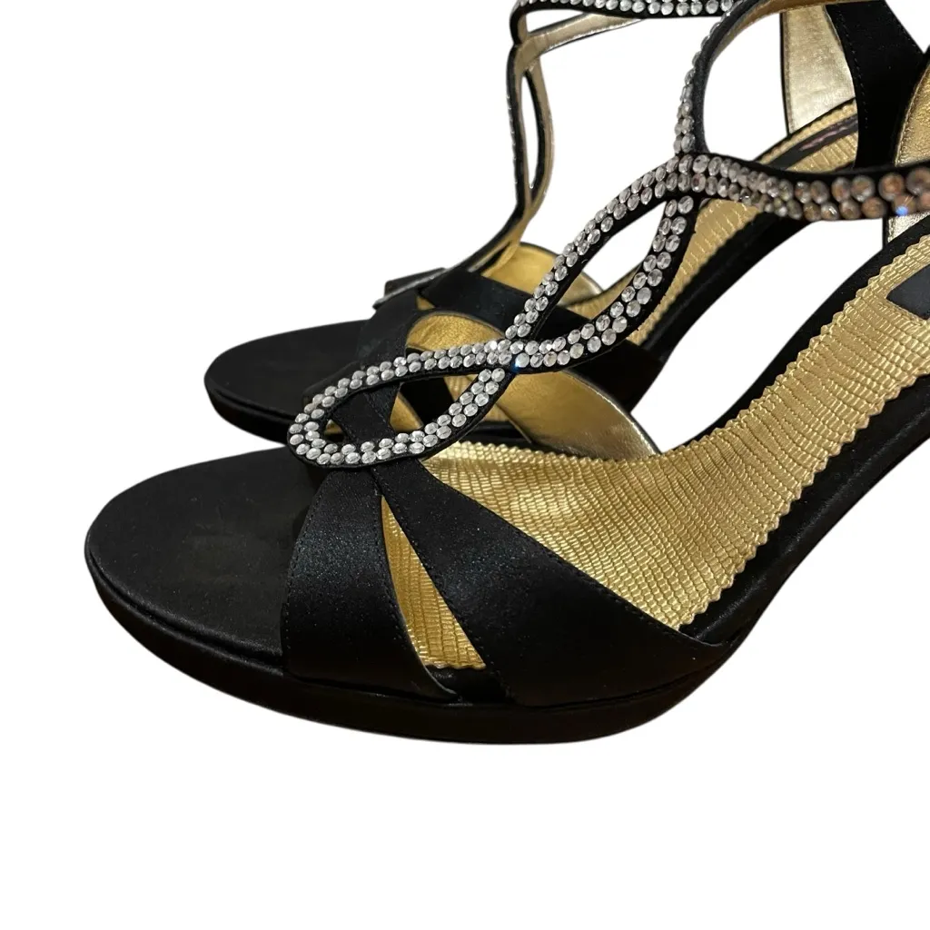 Nina Genius-LS Black Luster Rhinestone Strappy High Heel Sandals Women’s Size 10 - Image 3