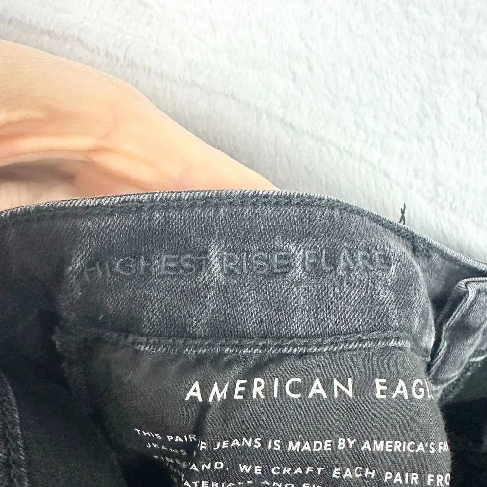 American Eagle Highest Rise Flare Jeans Size 6 Black Button Fly - Image 6