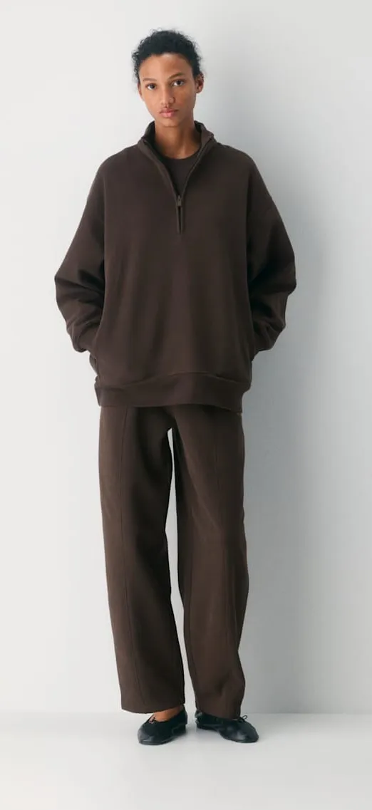 NWT SKIMS Boyfriend Cotton Fleece V-Neck Pullover in Espresso Brown Size Small - Image 1