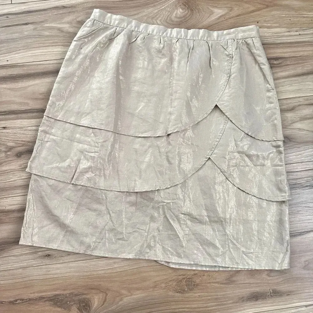 EDME & ESYLLTE x ANTHROPOLOGIE | NWT Linen Gilded Lily Skirt Beige Metallic | 14 - Image 6
