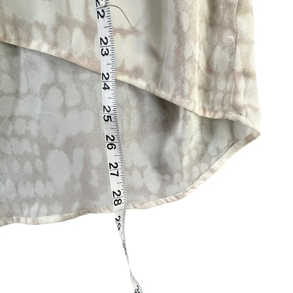 Cynthia Rowley Blouse Womens L Cream Abstract 3/4 Peasant Hi Low Popover Top - Image 7