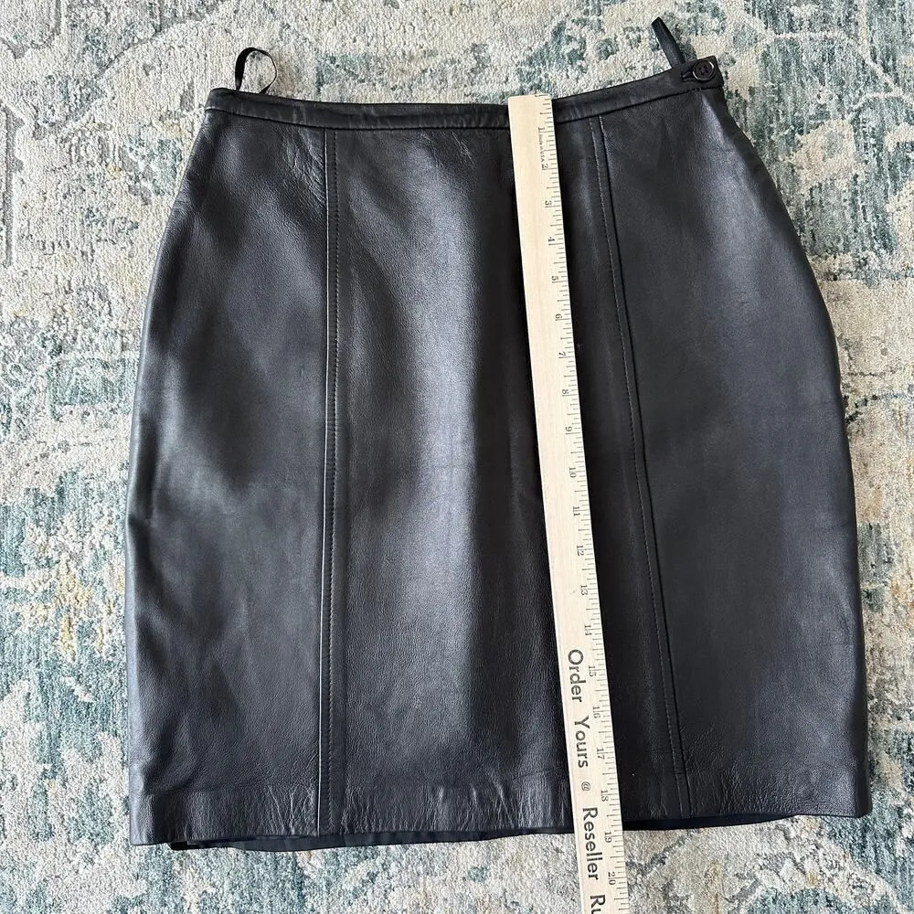 Vintage Leather Skirt Waist 26 High Rise Pencil Y2K Black 2000 I.N.C Cyber Retro Size 6 - Image 9