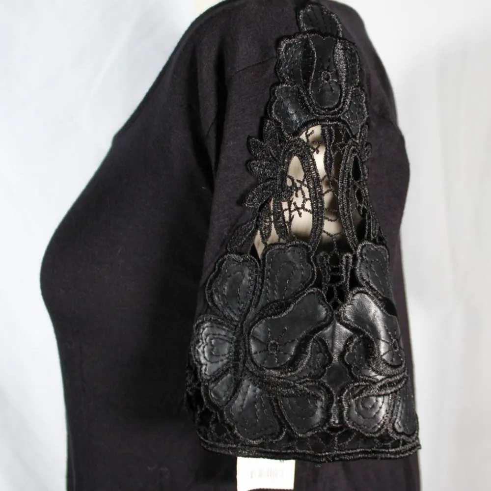 NWT Black High Low Top with Faux Leather and Lace Cap Style Sleeve - Image 3