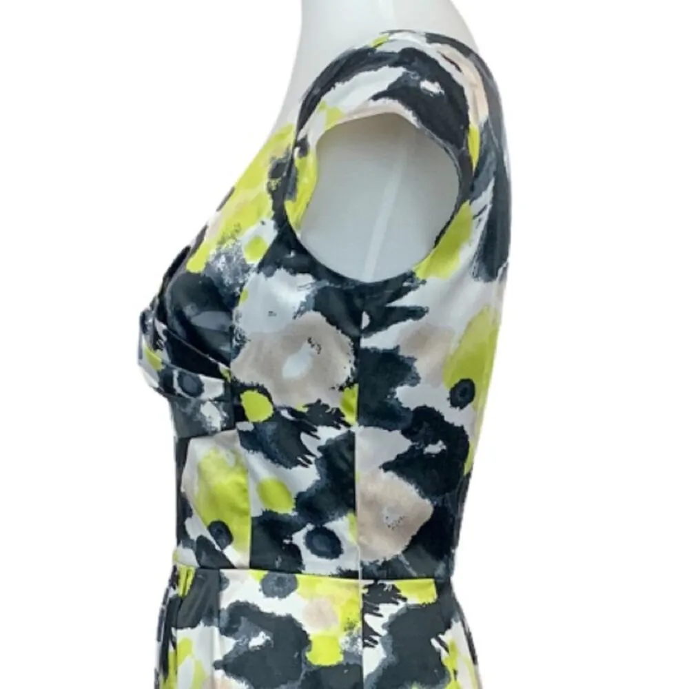Antonio Melani Sheath Dress Black Yellow Gray Floral Satin Women's Size 4 - Image 9