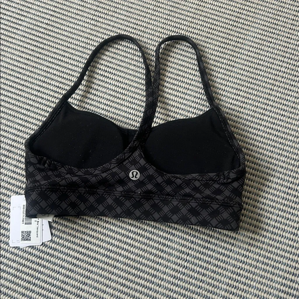 NWT Lululemon Flow Y Bra Light Support in Square Hearts Jacquard Coal Black- 2 - Image 10