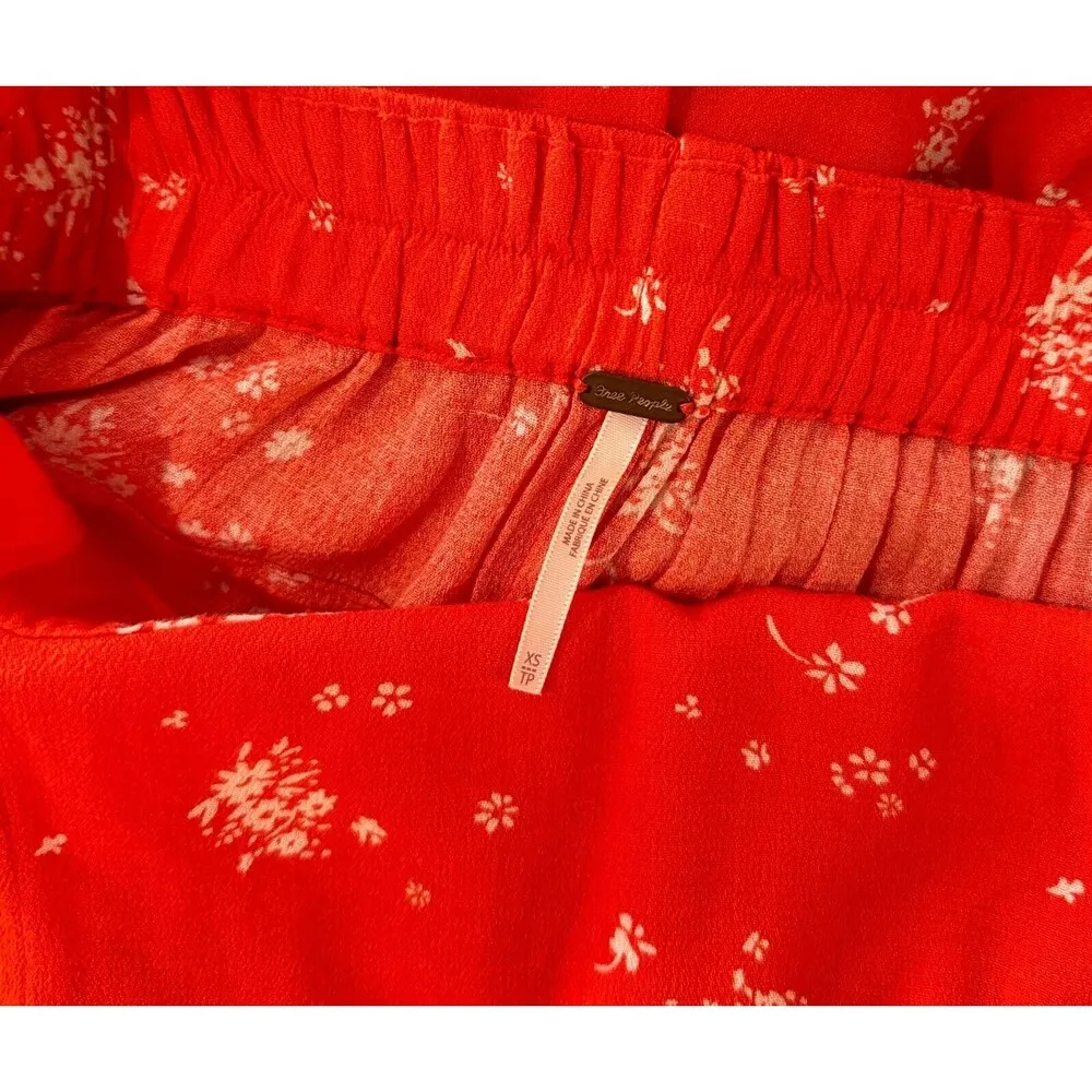 Free People Womens Jumpsuit Orange Sweet In The Streets Floral Overalls Size XS - Image 8