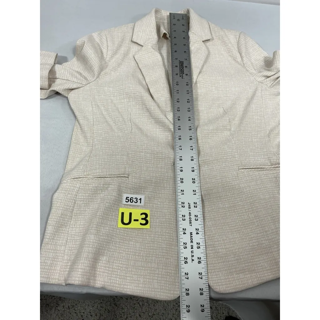 Womans Anne Klein Blazer Large Beige White button Padded Shoulders - Image 7