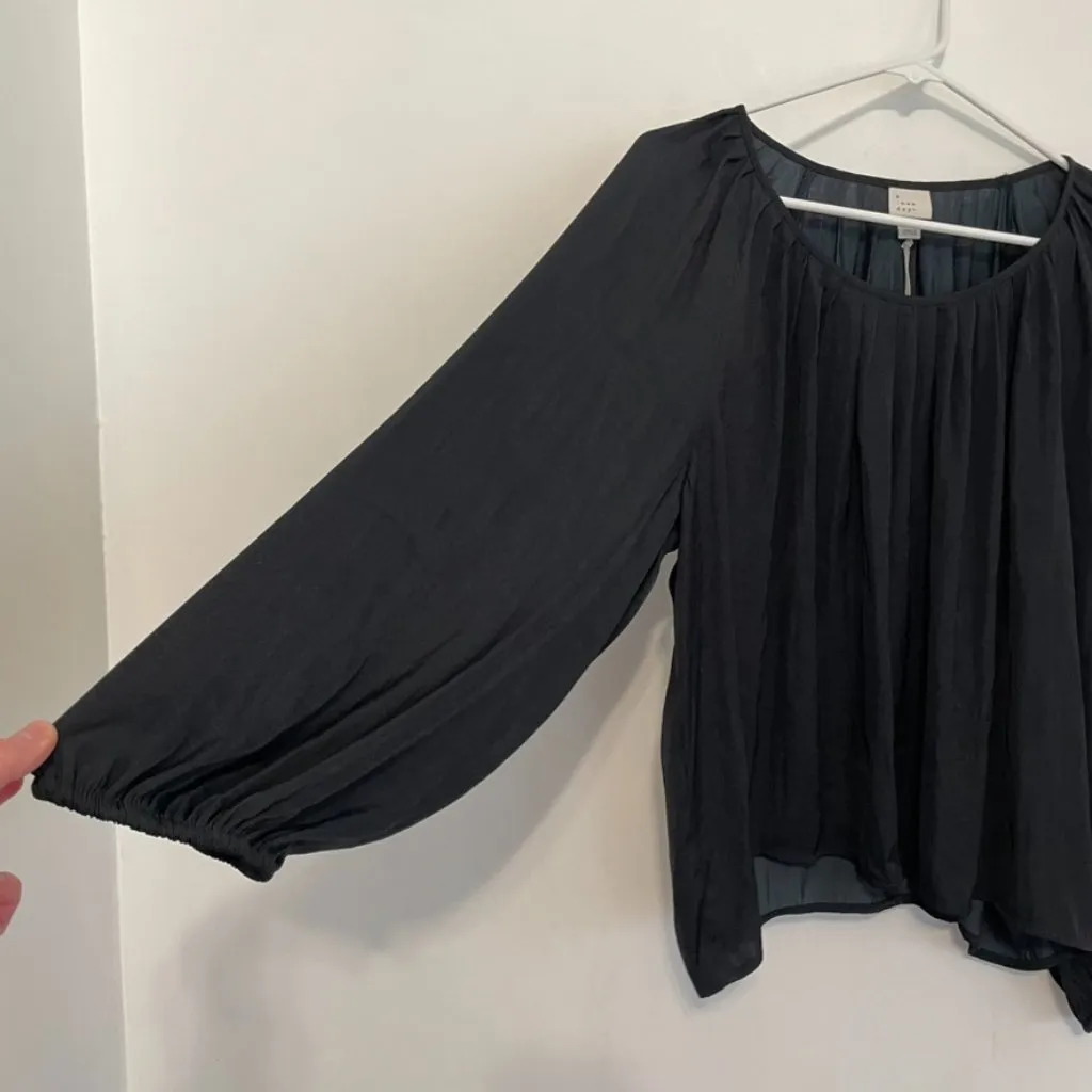 NEW NWT A NEW DAY Balloon Long Sleeve Femme Popover Shirt Solid Black Crepe Work - Image 9