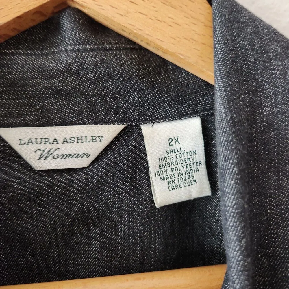 Laura Ashley Embroidered Paisley Denim Jacket Black Gray Art-To-Wear Beaded Y2K - Image 3