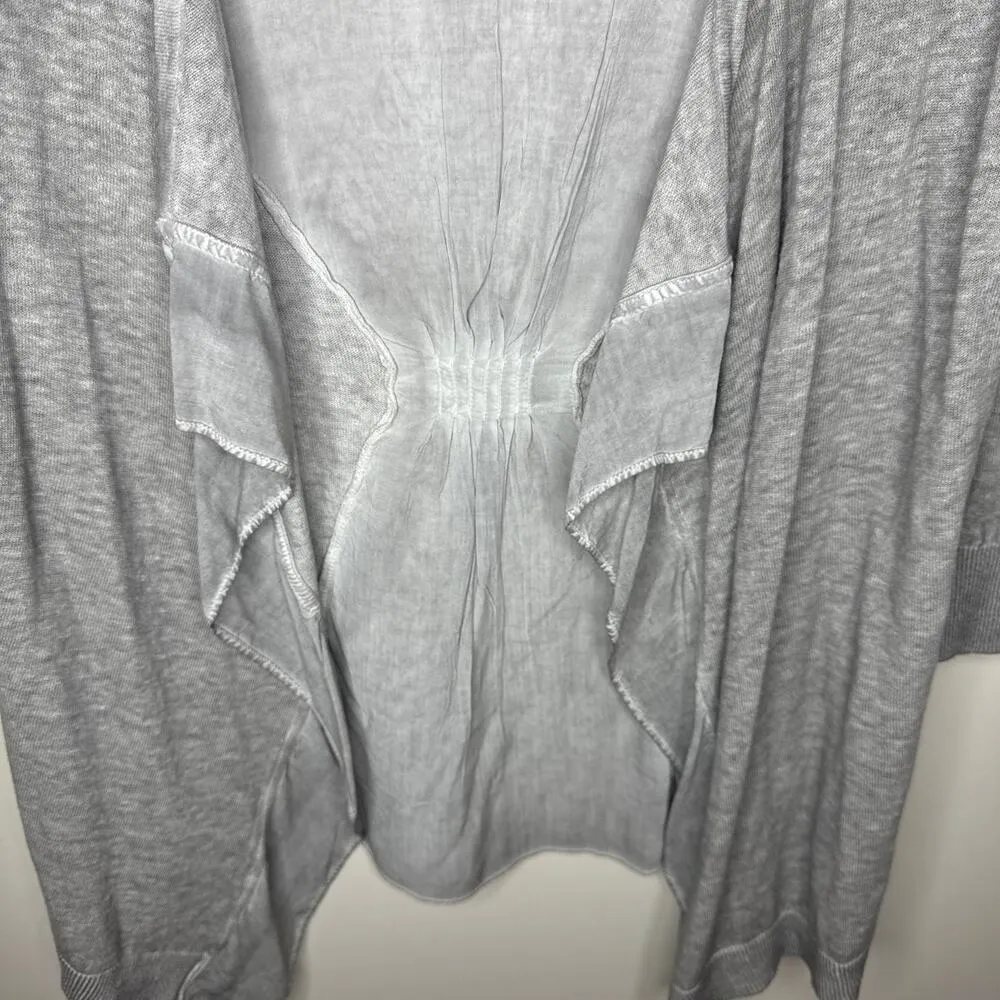 NEW Tribal Jeans Small Gray Linen Blend Open Front Waterfall Cardigan 3/4 Sleeve - Image 3