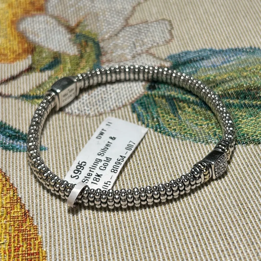 NWT Lagos 925 Sterling Silver & 18K Gold Diamond Caviar Bracelet - Image 5