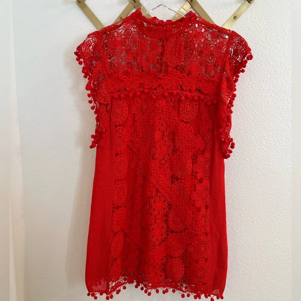 Tularosa Clayton Crochet Pom Dress Red Revolve Small Blogger Favorite - Image 8