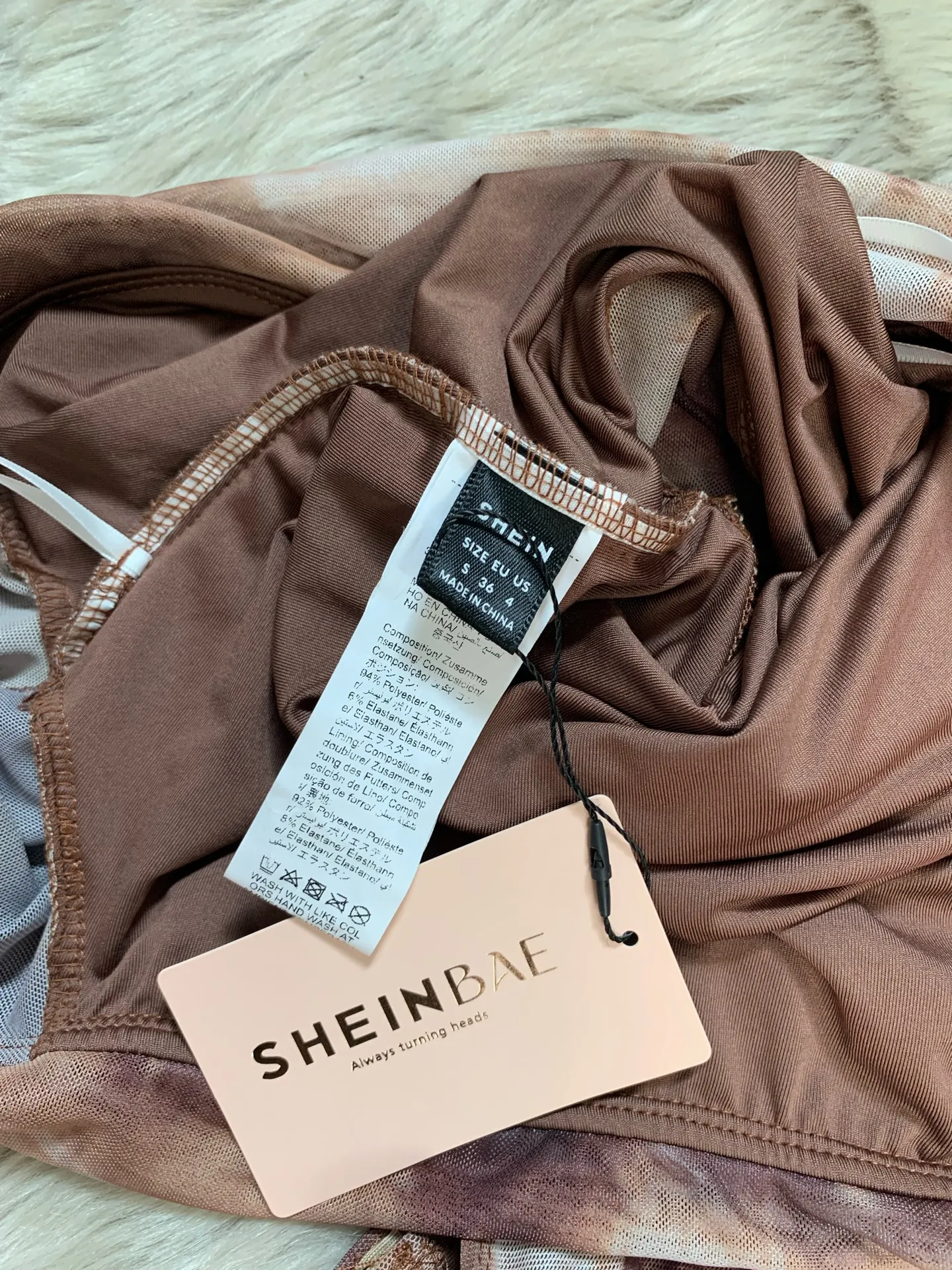 SHEIN BAE Women's Summer Tie Dye Printed Asymmetrical Collar Ruched Slim Fit Bodysuit - Image 5