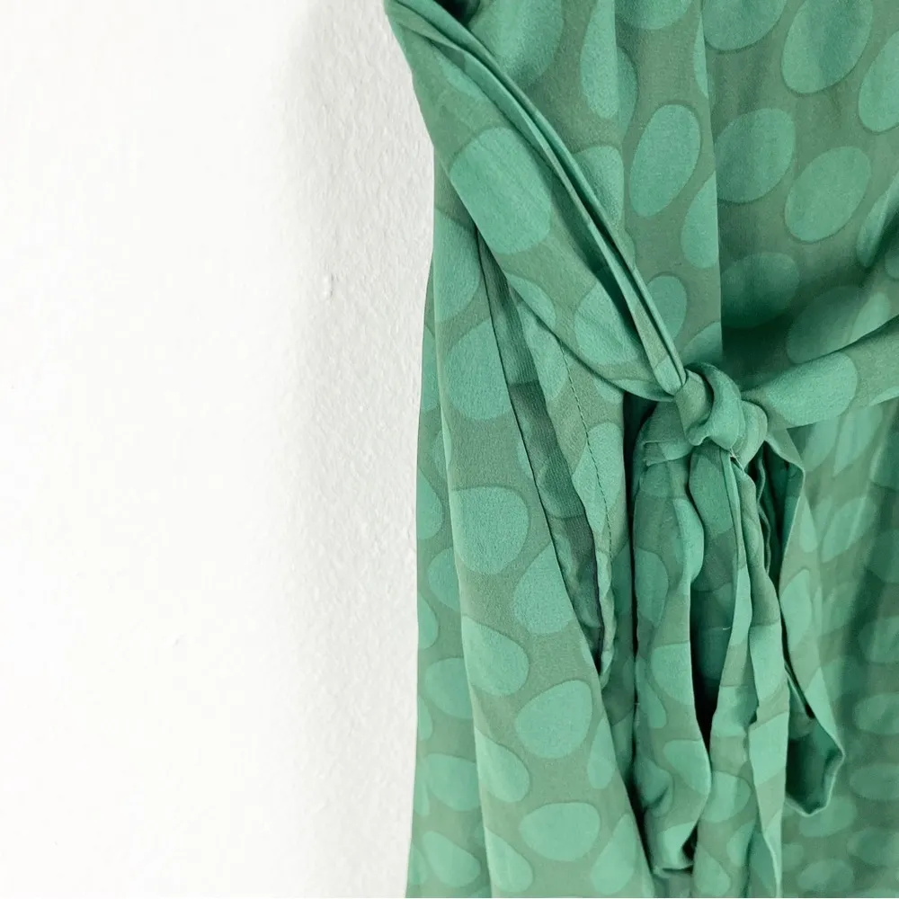 eSHAKTI Green Polka Dot Short Sleeves Sash Belted Waist Lined Dress, Size XL - Image 6