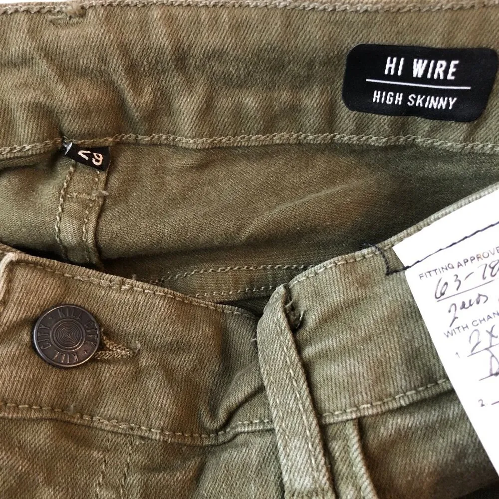 Kill City Womens Hi Wire High Skinny Jeans Olive Green Punk Rock Goth 29 - Image 4