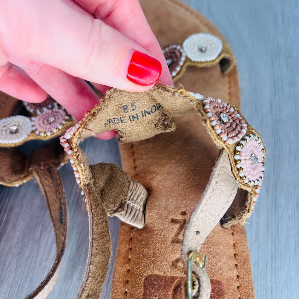 Bed Stu Roan Beaded Tan and pink Sandals size 8.5 - Image 3