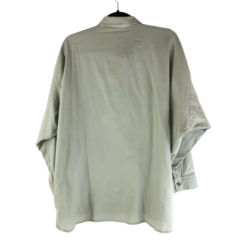 Everlane Womens The Silky Cotton Oversized Shirt Pocket Laurel Green L - Image 6