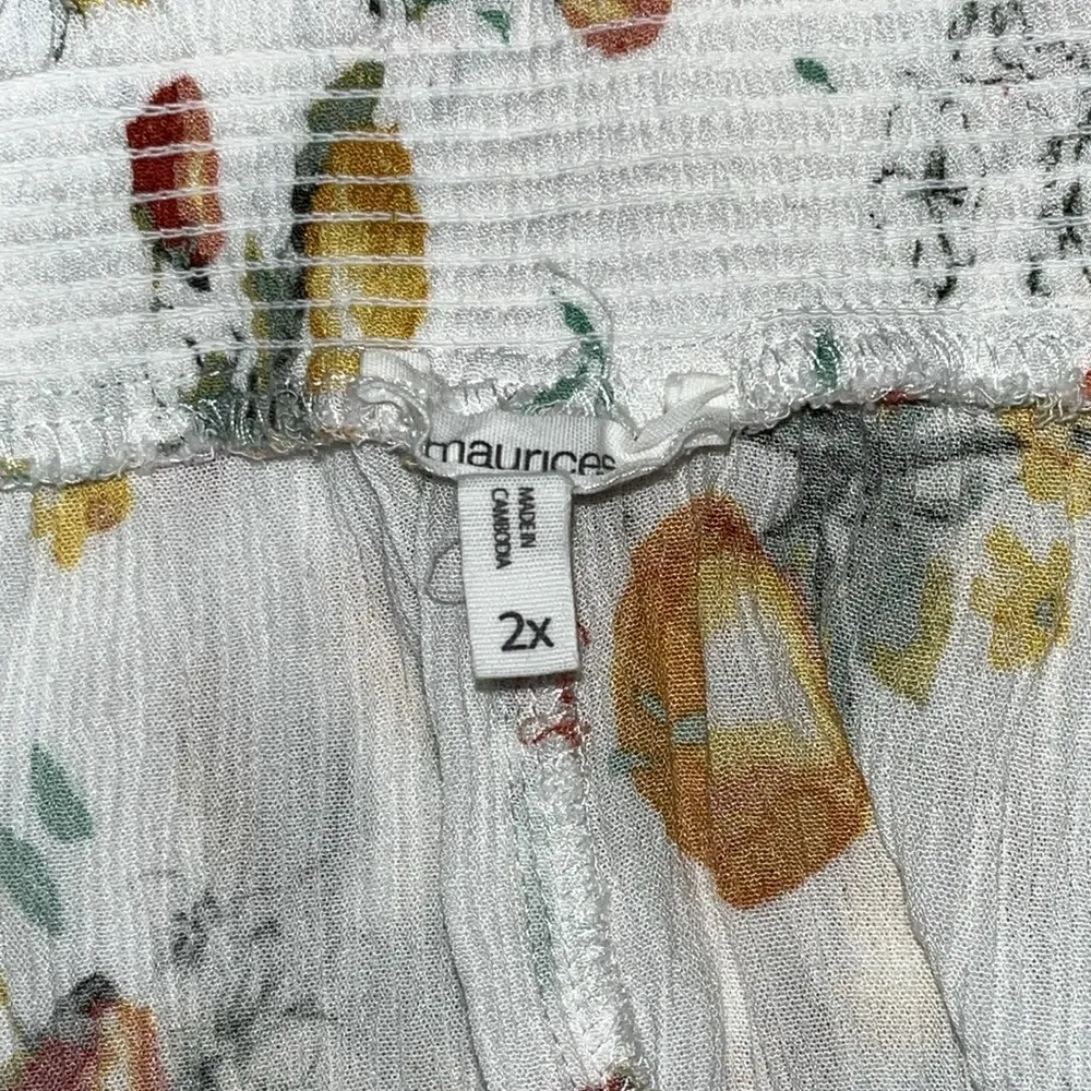 Maurices Sz 2X Citrus Fruit Lemon Floral Print Off the Shoulder Rayon Top Shirt - Image 5