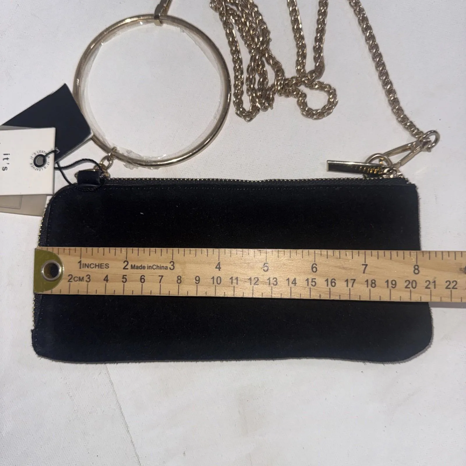 ZARA Black Leather Minimalist Old Money Gold Chain Clutch Crossbody Wristlet New - Image 6
