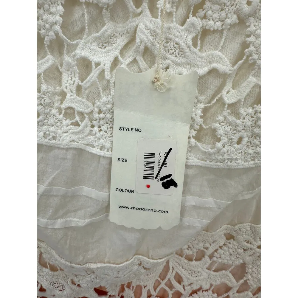 Monoreno Blouse Women Size M Boho Crochet Lace Ombre Peasant Top 3/4 Sleeve NWT - Image 6