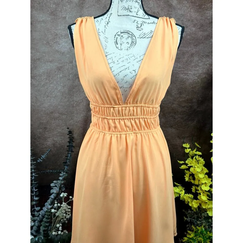 Semi Backless Sleeveless Gathered Waist Vero Moda Bonni Catch Mini Dress OrangeM - Image 3