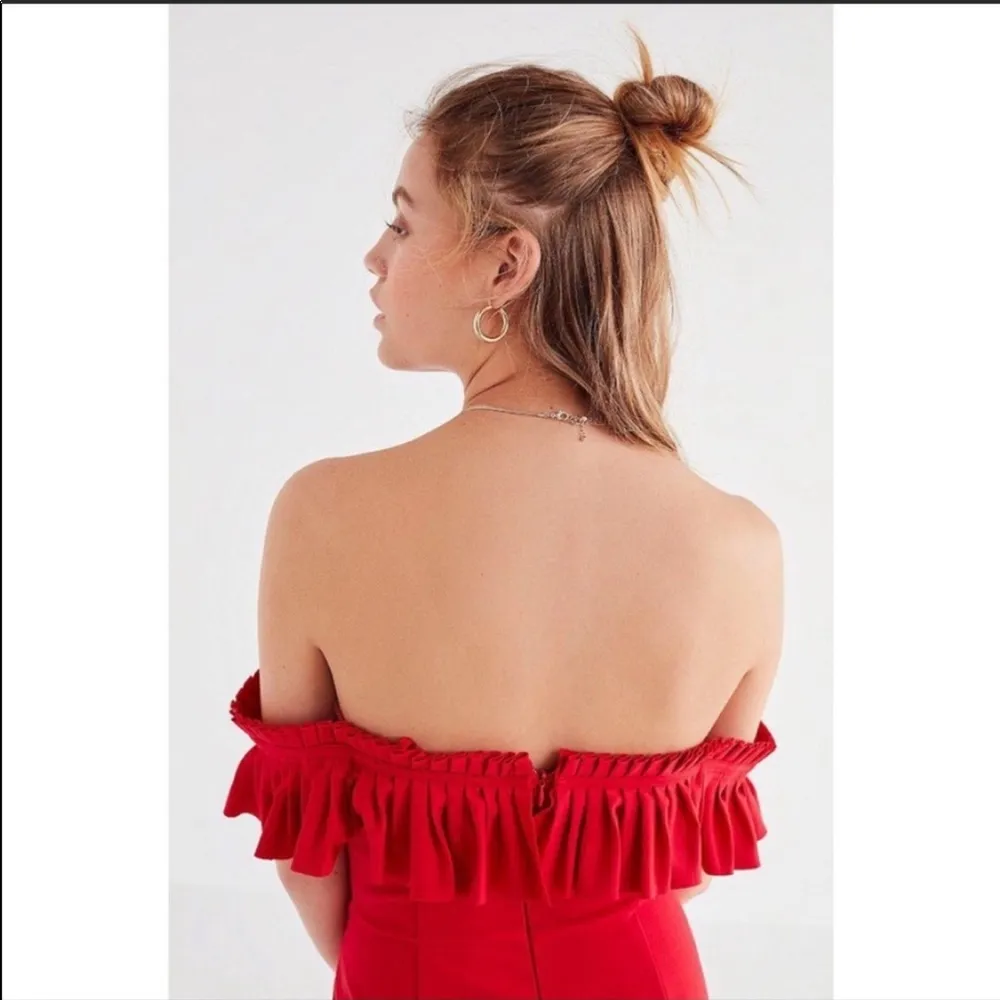 UO red off shoulder ruffle romper - Image 3