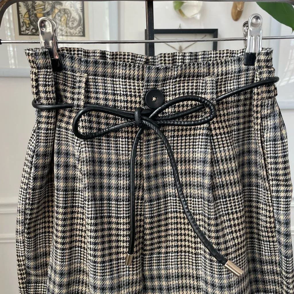 Strativarius Glenn Plaid Paper Bag Crop Trousers Pants XS - Image 3