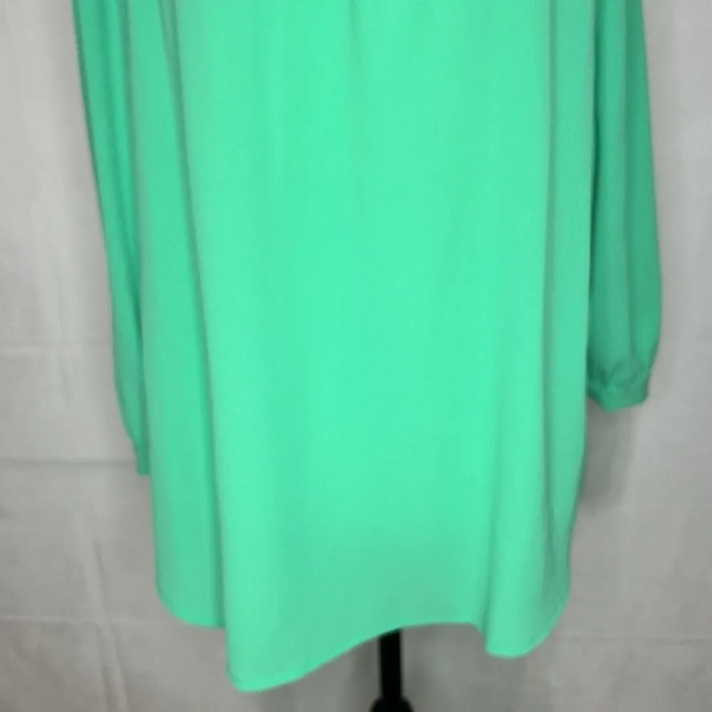 Kaari Blue Green Tie Neck 3/4 Sleeve Cold Shoulder Top Blouse Size M - Image 3