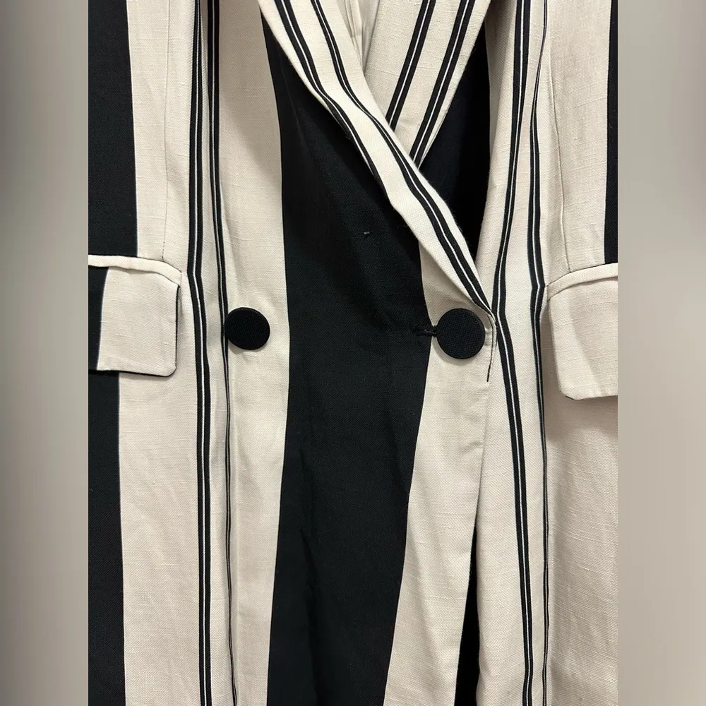 Rare Zara Striped Linen Blend Coat Medium Blogger favorite!! Perfect for Fall - Image 8