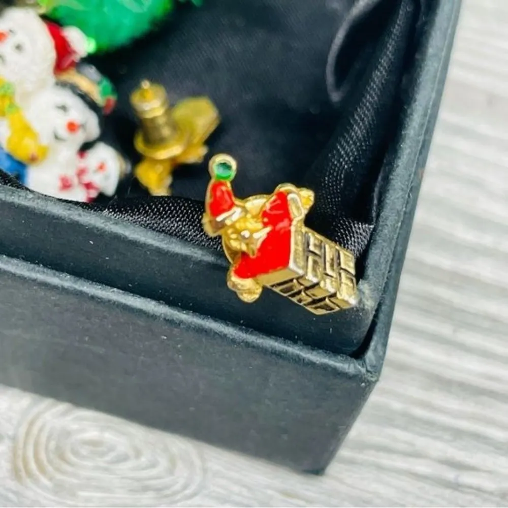 bundle 3 sets of Christmas earrings Santa in chimney , Christmas trees and snowm Red - Image 2